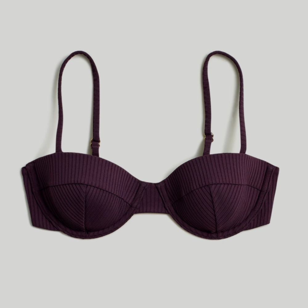 Madewell Ribbed Balconette Bikini Top XS in True Aubergine Purple
